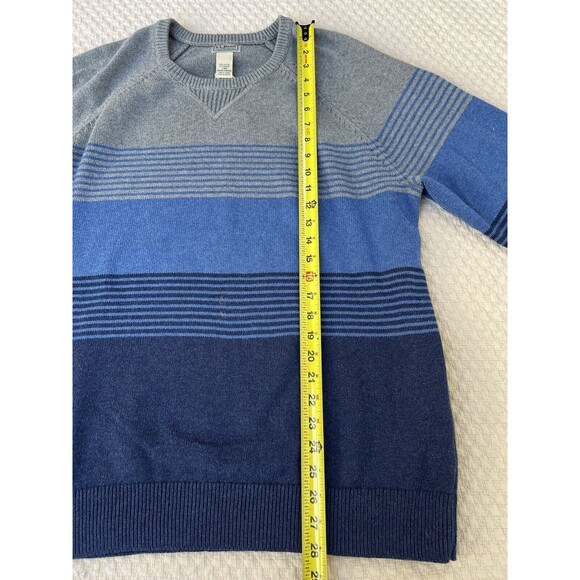 LL Bean Sweater‎ Men's Size Large Striped Blue Gray Cotton Cashmere Blend V-Neck - Picture 14 of 14